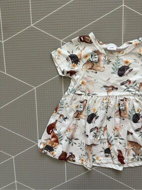 Small shop|Baby girl Woodland Animals short sleeve Dress-Cream neutral,6-9M,boho